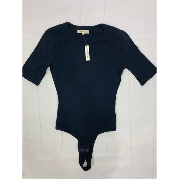 NWT Madewell Crewneck Short Sleeve Bodysuit Thong Women's size XS Black - Picture 1 of 12